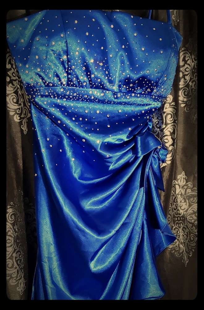 Royal blue rhinestone formal bridesmaid/prom dress